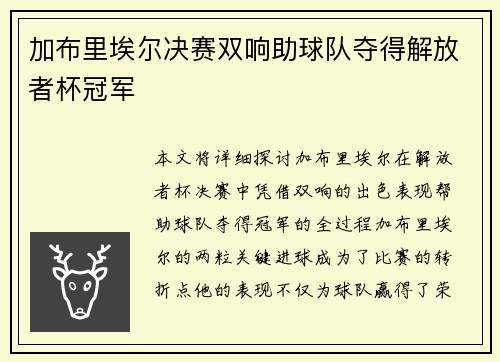 加布里埃尔决赛双响助球队夺得解放者杯冠军